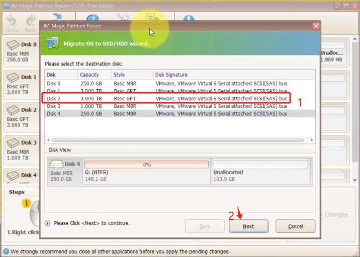 choose destination disk