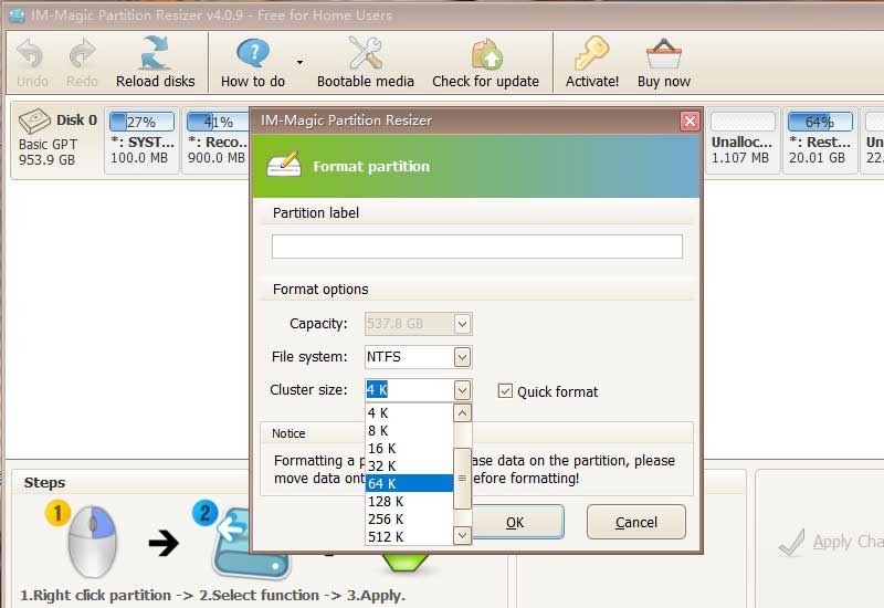 format partition to NTFS