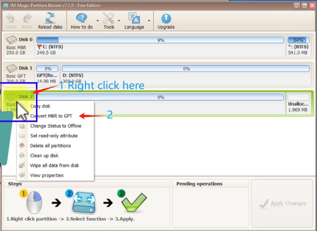 Right-click disk in resizer