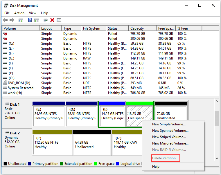 Free space cannot be deleted