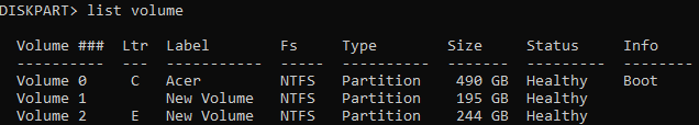 Resizing partition with cmd diskpart