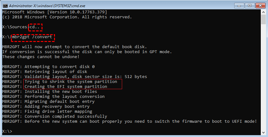 CMD Convert MBR to GPT USB Bootable