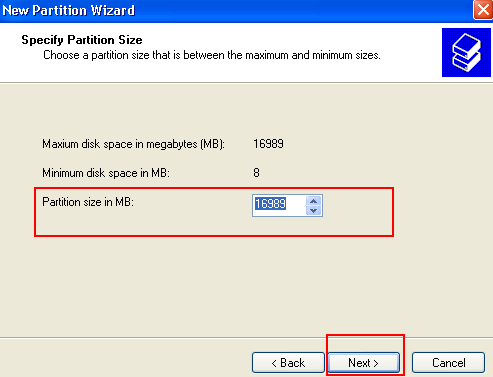 Specify Partition Size
