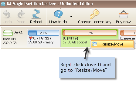 Resize partition